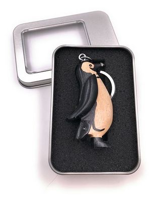 Schlüsselanhänger Holz Pinguin watschelnd Vogel Antarktis in Geschenkbox