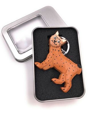 Schlüsselanhänger Holz Raubkatze Tiger Katze Hund Tier Haustier in Geschenkbox