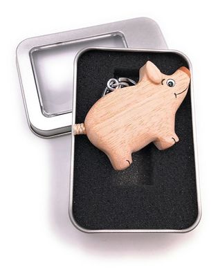 Schlüsselanhänger Holz Schwein Glücksbringer Tier Hausschwein in Geschenkbox