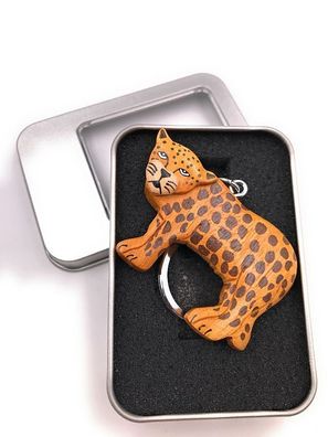Schlüsselanhänger Holz Tiger Panther Großkatze Raubkatze Tier in Geschenkbox