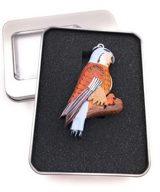 Schlüsselanhänger Holz Vogel Papagei Wellensittich blau braun Geschenkbox