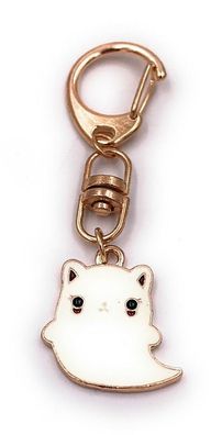 Schlüsselanhänger Katze Gespenst weiß süss gold Anhänger Keychain
