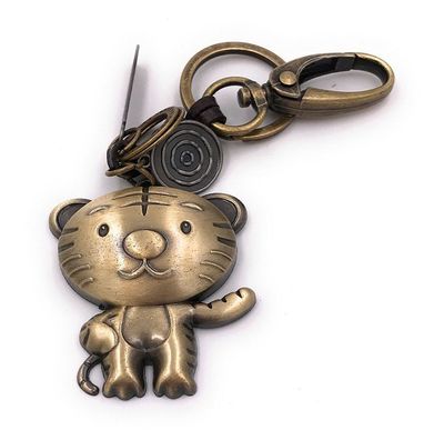 Schlüsselanhänger Katze Kater stehend süss bronze Leder Anhänger Keychain