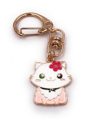 Schlüsselanhänger Katze rosa weiß süss Blume Haustier gold Anhänger Keychain