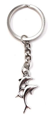 Schlüsselanhänger Keychain Silber Metall 2 Defline Springend Fische Meer