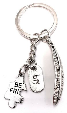 Schlüsselanhänger Keychain Silber Metall Believe BFF Best Friend Puzzle Feder