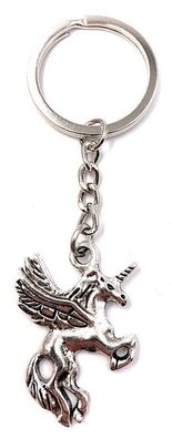 Schlüsselanhänger Keychain Silber Metall Einhorn Unicorn Springend mit Schweif