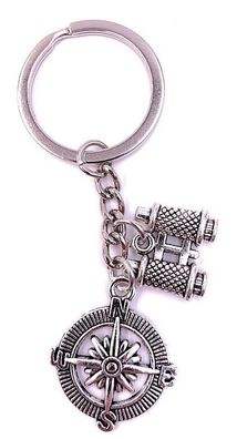 Schlüsselanhänger Keychain Silber Metall Fernglas mit Himmelsrichtungen Reise
