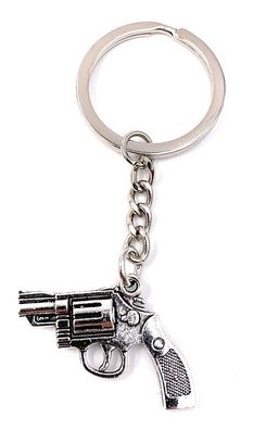 Schlüsselanhänger Keychain Silber Metall Revolver Pistole Gun Crime Anhänger