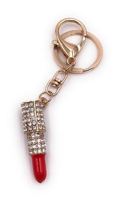 Schlüsselanhänger Lippenstift Gold Glitzer Strass mit Schlüsselring Metall