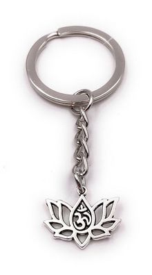 Schlüsselanhänger Lotusblüte Yoga Om Hinduismus Goa silber Anhänger Keychain