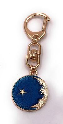 Schlüsselanhänger Mond Halbmond Nacht Himmel Stern blau gold Anhänger Keychain
