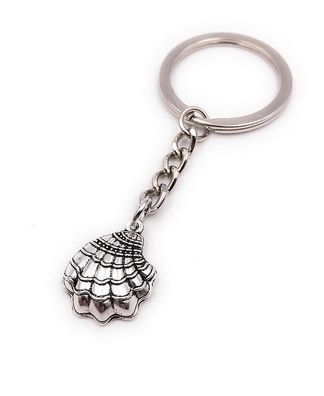 Schlüsselanhänger Muschel flach Strand Meer Sandstrand silber Anhänger Keychain