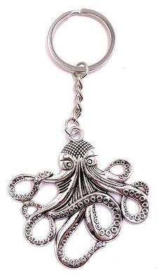 Schlüsselanhänger Oktopus Krake meeres Tier Groß Silber Metall Anhänger Charm