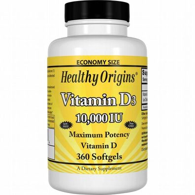 Healthy Origins, Vitamin D3 (10.000 IE hochdosiert, 360 Softgels)