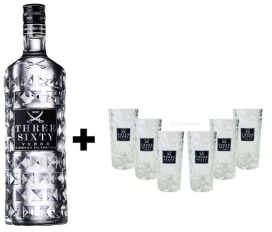 Three Sixty Set Geschenkset ? Three Sixty Vodka Wodka 1L 1000ml (37,5% Vol) + 6