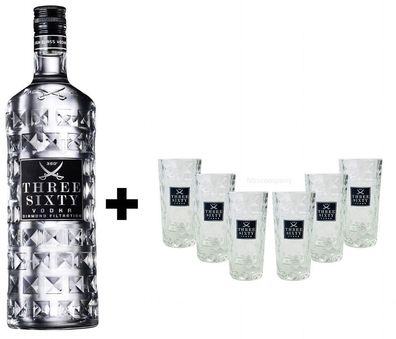 Three Sixty Set Geschenkset ? Three Sixty Vodka Wodka 700ml (37,5% Vol) + 6x Sh