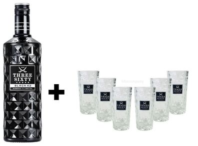 Three Sixty Set Geschenkset ? Three Sixty Black Vodka Wodka 1L 1000ml (42% Vol)