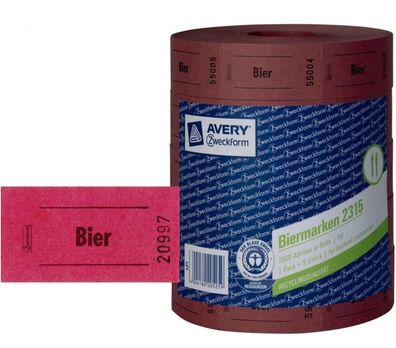 Avery Zweckform 5x BonRolle Rot 5000x BierMarke GetränkeMarke Bon Marken Bons