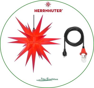 Herrnhuter Stern 68 cm rot A7 Kunststoff für Außen, Sterne inkl 5m Kabel LED