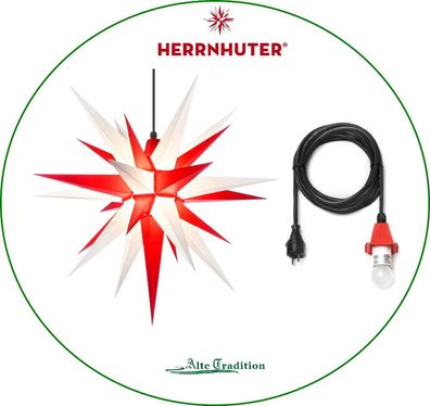 Herrnhuter Stern 68 cm weiß - rot Komplett, Kunststoff Außen inkl 10 m Kabel LED