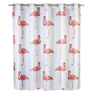 WENKO Anti-Schimmel Duschvorhang Flamingo Flex Polyester, 180 x 200cm, waschbar