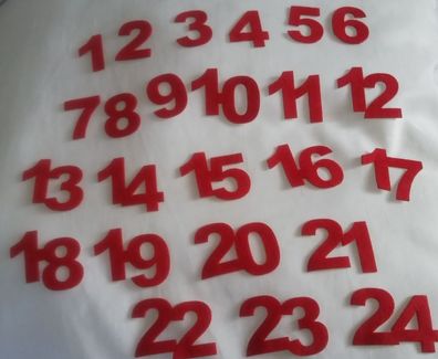 Klebe Zahlen 1-24 aus Filz rot oder grau Adventskalender gestalten ca.3,4cm Sticker