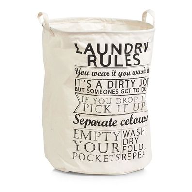 Zeller Wäschesammler Laundry Rules, Canvas, Stoff, beige, 38 x 38 x 48 cm