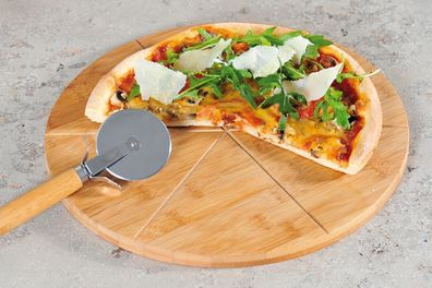 Pizzateller mit einem Messer, Pizzabrett, Pizzamesser, Küchenzubehör, Bambus
