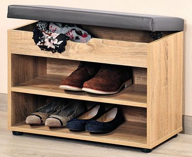 Schuhschrank aus Holz mit Sitz, Flur Bücherregal mit praktischer Sitzbank