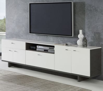 TV-Lowboard Hochglanz weiß / Beton grau TV-Unterteil 209 x 58 cm Board Makaria