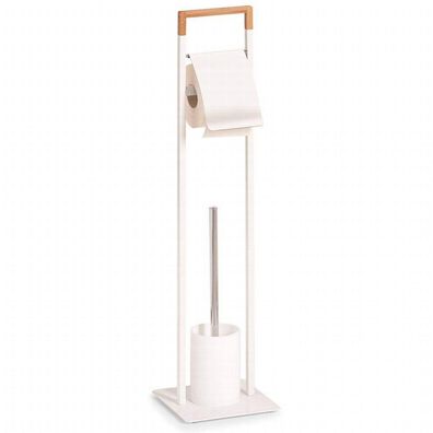 Zeller WC-Garnitur, WC-Bürste, Metall/ Bamboo, weiß, ca. 19 x 19 x 74,5 cm