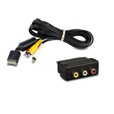Original PS3 3-Cinch-Kabel / 3 - Chinch - Kabel in Schwarz + Scart Adapter in Schwarz