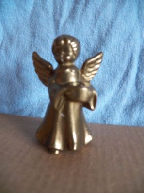 Figur Engel mit Kerzenhalter und goldnem Kleid Messing ca. 6cm groß