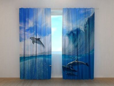 Fotogardine Delphin Vorhang bedruckt Fotodruck Fotovorhang Gardine nach Maß