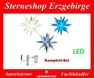 Herrnhuter Stern Set 3 Sterne 13 cm weiß, weiß-blau, blau (LED) mit Netzgerät 500 mA