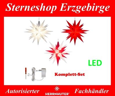 Herrnhuter Stern Set 3 Sterne 13 cm weiß, weiß-rot, rot (LED) mit Netzgerät 500 mA