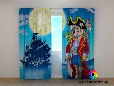 Fotogardinen Piraten 3 Kinderzimmer Vorhang & Gardinen nach Maß mit Motiv 3D bedruckt