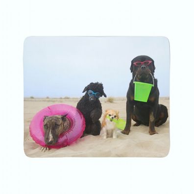 Foto-Kuscheldecke Hunde am Strand bedruckte Wohndecke mit Motiv Fotodruck Fleece