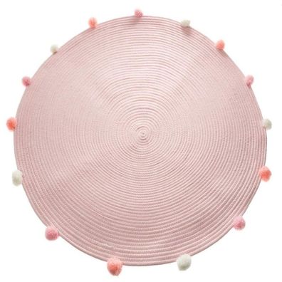 Atmosphera Teppich, rund, Pompons, Rosa, Durchmesser 90 cm, Rosa, cm