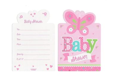 8 Einladungskarten + Umschlägen Welcome Little One Girl Baby Shower Geburt Party