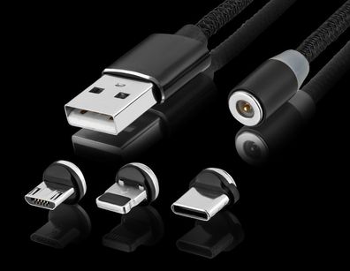 3 in 1 Ladekabel Magnetisch für iPhone -Lightning, Samsung, Huawei, USB-C Micro
