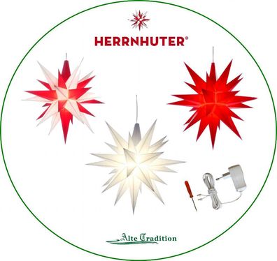Herrnhuter Stern 3er SET Stern inkl.3er Netzteil 13cm Stern weiß , rot, weiß-rot LED