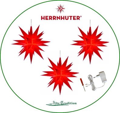 Herrnhuter Stern Set 3 Sterne 13 cm rot, rot, rot LED mit Netzgerät für 1 - 4 Sterne