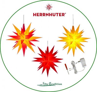 Herrnhuter Sterne 3er SET LED inkl.3er Netzteil 13 cm Stern gelb , rot , gelb-rot