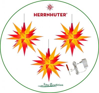 Herrnhuter Stern 3er Set Sterne inkl.3er Netzteil 13 cm Stern gelb - rot LED Komplett