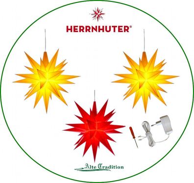 Herrnhuter Stern 3erSET LED Stern inkl.3er Netzteil für 13cm Sterne 1x rot 2x gelb