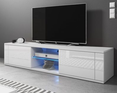 TV Board Lowboard weiß Hochglanz Flat-TV Unterschrank mit Stauraum LED 140 cm Chart