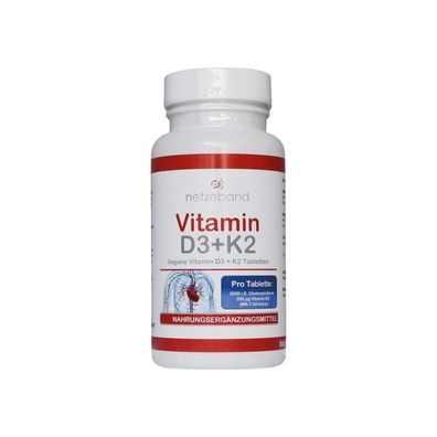 Netzeband Vitamin D3 + K2 - 180 Tabletten Vitamin D3 - 5000 i.E + K2 MK7 - 200µg