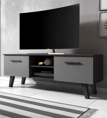 TV-Lowboard TV-Unterteil matt grau / schwarz skandinavisch 140 cm Board Jenrik